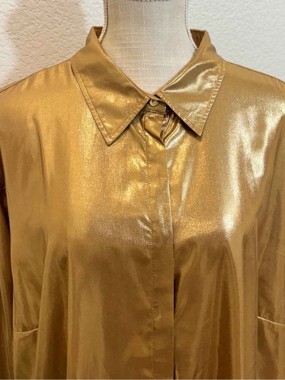 RALPH LAUREN WOMAN Metallic Chifon Point Collar Long Sleeve Gold Blouse. Size 3X - Picture 2 of 9